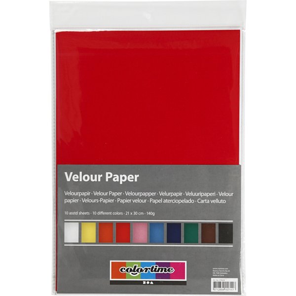 Velourspapier - gemischte Farben - A4 - 10 Blatt