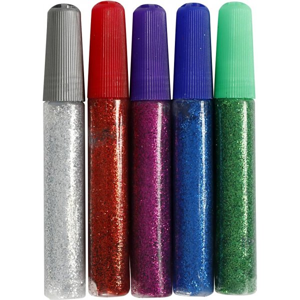 Glitzerkleber - gemischte Farben - 5 x 10 ml