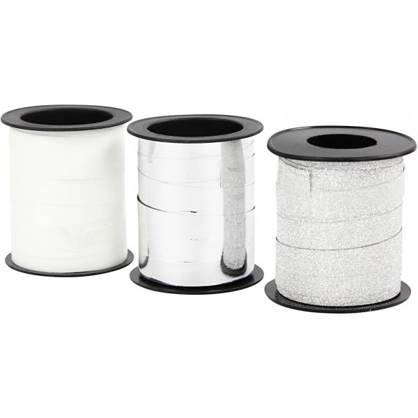 Geschenkkordel - Silber - Silberglitter - Wei� - 3 x 15 m