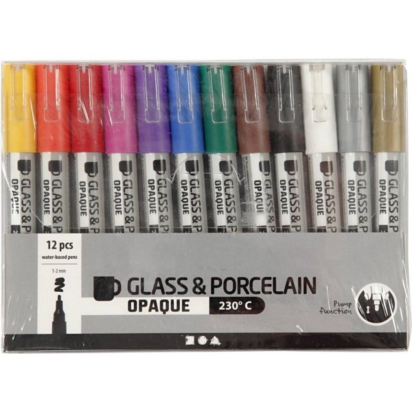 Glas- und Porzellanmarker - gemischte Farben - halbopak - 1-2 mm - 12 Stk