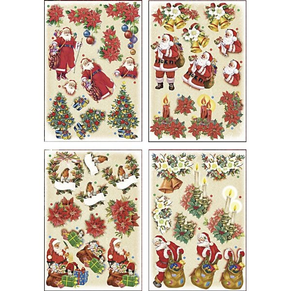 3D-Motiv - Weihnachtsmann und Weihnachtssterne - 4 Blatt