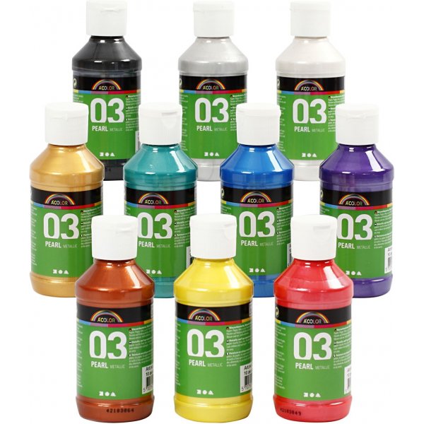 Schulfarbe Acryl - Metallic - Mischfarben - Metallic - 10 x 120 ml