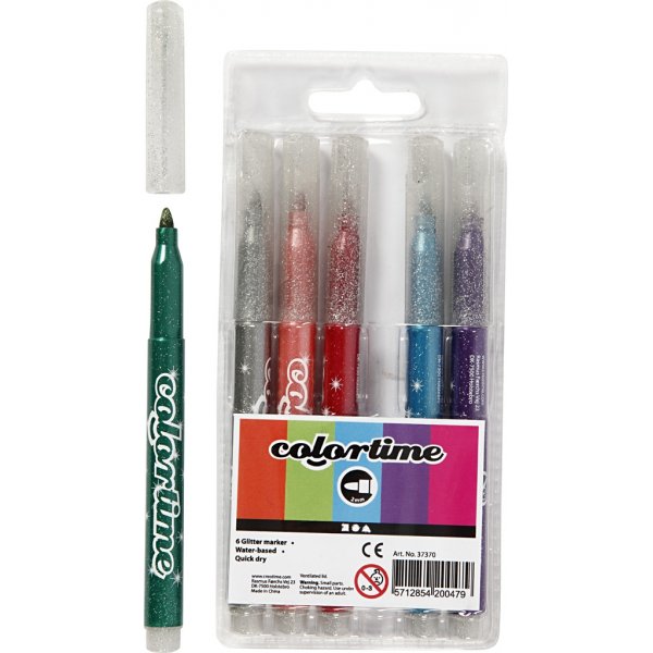 Colortime Glitzermarker - gemischte Farben - 2 mm - 6 Stk