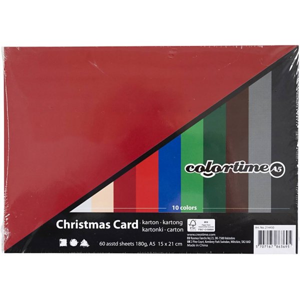 Weihnachtskarton - gemischte Farben - A5 - 60 Blatt