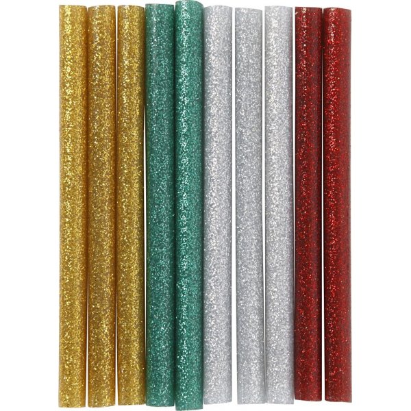 Klebestifte fr Mini-Klebepistole - Gold - Grn - Rot - Silber - Glitzer - L10 cm - 10 Stk