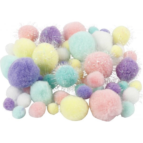 Pompons - Pastellfarben - Glitzer - 62 g