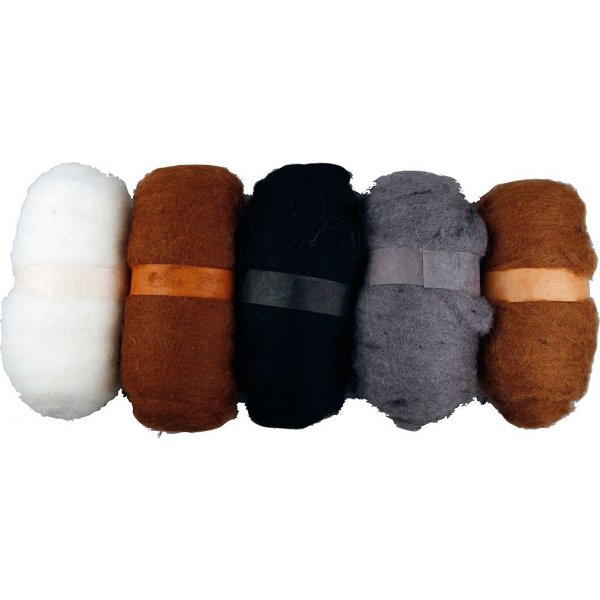 Kardierte Wolle - natur - 5 x 100 g