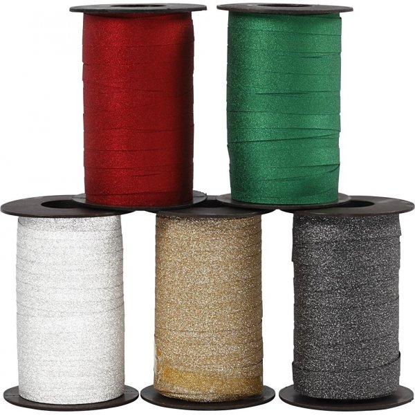 Geschenkkordel - gemischte Farben - Glitzer - 5 x 100 m