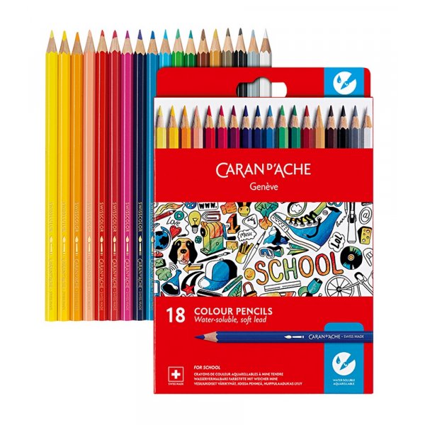 Schulset Caran d'Ache Wasserlsliche Buntstifte - 18 Farben