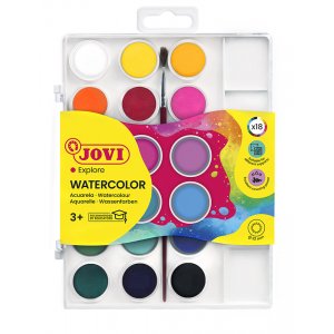 Aquarell-Set - Jovi - Kit mit 18 Farbkuchen, 1 Pinsel, 1 Kunststoffetui Aquarell-Set - Jovi - Kit mit 18 Farbkuchen, 1 Pinsel, 1 Kunststoffetui