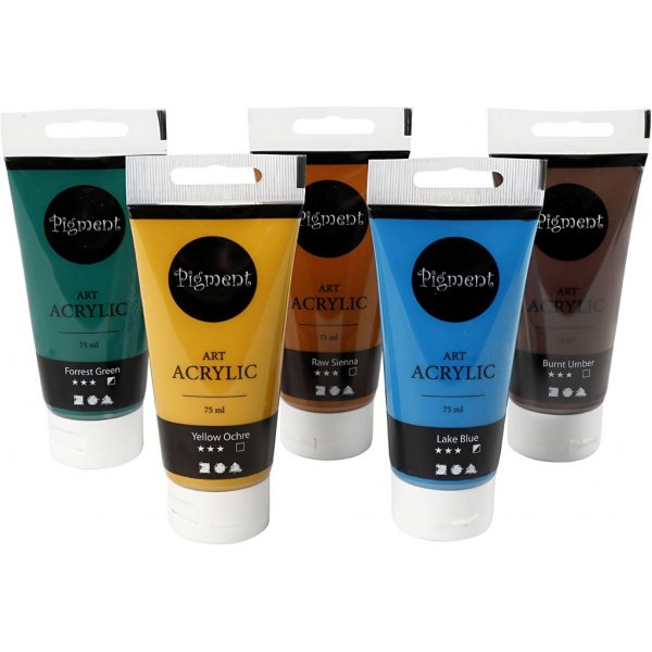 Pigment Art Acryl - Mischfarben - Naturfarben - seidenmatt - 5 x 75 ml