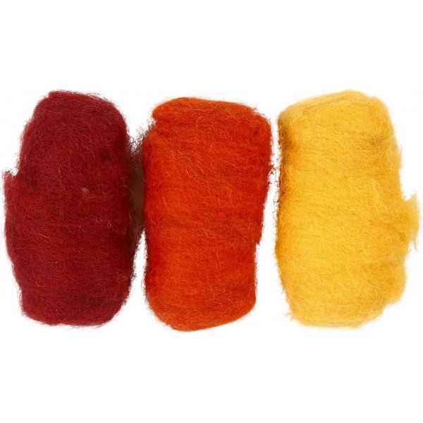 Kardierte Wolle - Gelb/Terrakotta-Harmonie - 3 x 10 g