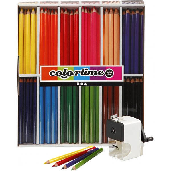 Colortime Buntstifte + Bleistiftspitzer - gemischte Farben 12 x 12 Stk
