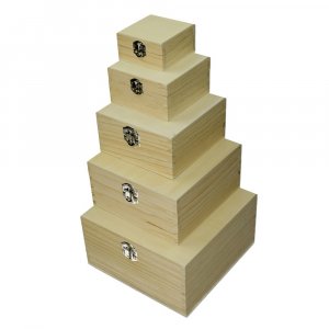 Holzkisten-Set 19 x 19 x 10 cm - unbehandelt 5-teilig Holzkisten-Set 19 x 19 x 10 cm - unbehandelt 5-teilig