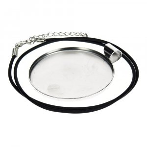Anhänger für Mosaik 49 mm - rund versilbert, schwarzes Band Anhänger für Mosaik 49 mm - rund versilbert, schwarzes Band