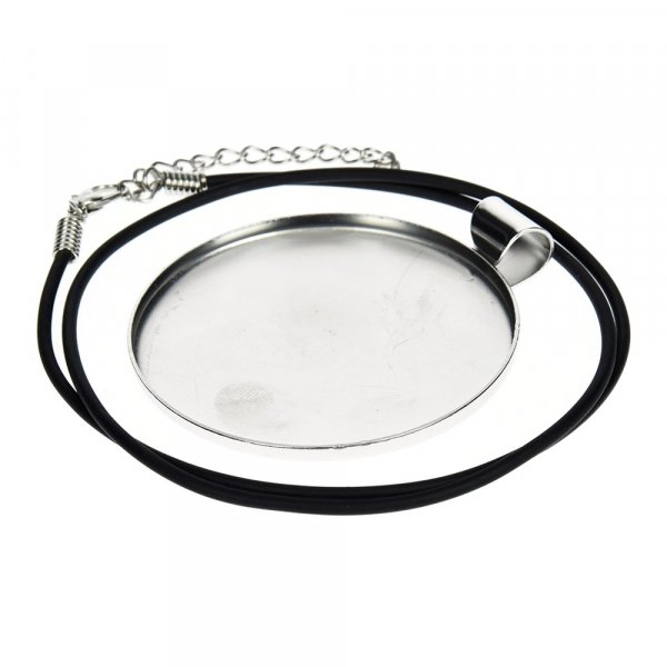 Anhnger fr Mosaik 49 mm - rund versilbert, schwarzes Band