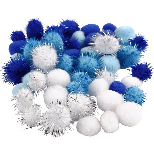 Pompons - Hellblau - Dunkelblau - Weiß - 48 Stk Pompons - Hellblau - Dunkelblau - Weiß - 48 Stk