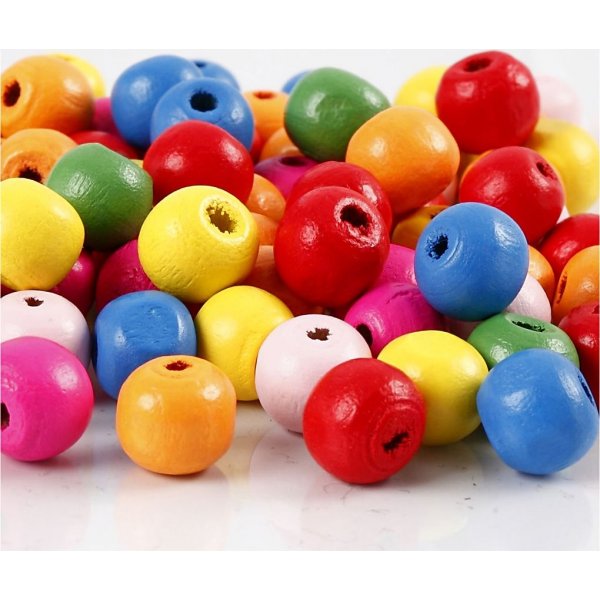Holzperlen - 10 mm - gemischte Farben - 500 g