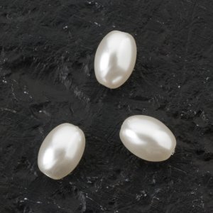 Glaswachsperlen Rund 8x6 mm Weiß - 16 Stk Glaswachsperlen Rund 8x6 mm Weiß - 16 Stk