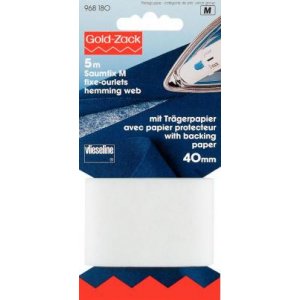 Saumfixierung mit Trägerpapier 38 mm weiß 5 m Saumfixierung mit Trägerpapier 38 mm weiß 5 m